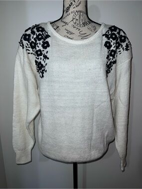 Vintage Chinawear Floral Embroidered Pearl Beaded Knit Sweater - Size 18W/38